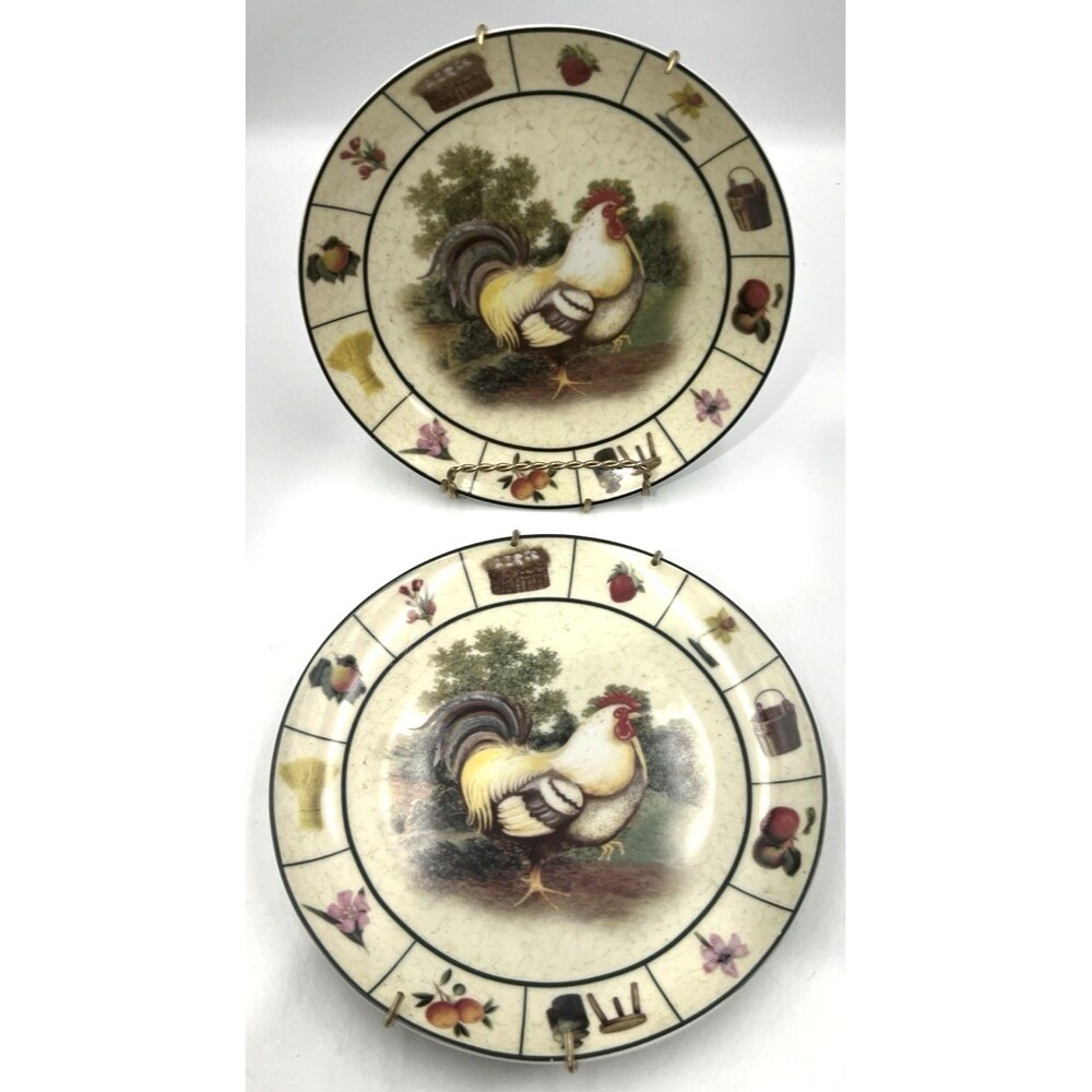2 Rooster Barnyard Collection Formalities Plate by Baum Brothers w/Spring Hanger